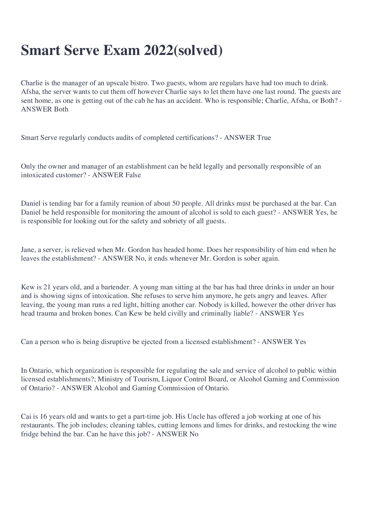 Preview image for Smart Serve Exam 2022(solved)